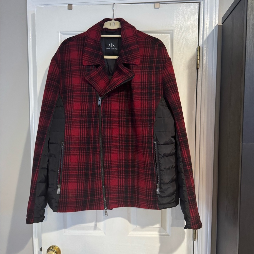 Armani Exchange Red and Black Plaid Jacket